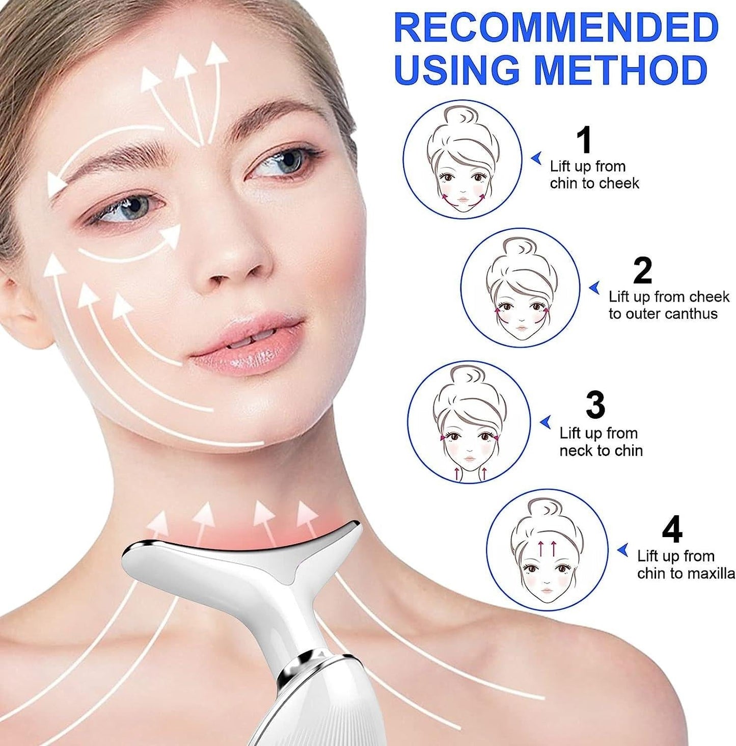 EMS Face Lifting Massager with Red Light Therapy | Facial, Neck & Eye Microcurrent Vibrating Massage Tool | Anti-Wrinkle Skin Tightening Device (Random Color)
