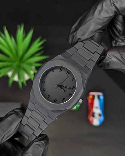 Professional Black Arabic Aura Watch With Eastern Arabic Numerals And Date Elegant Durable Stylish Unique And Modern (Without Box)