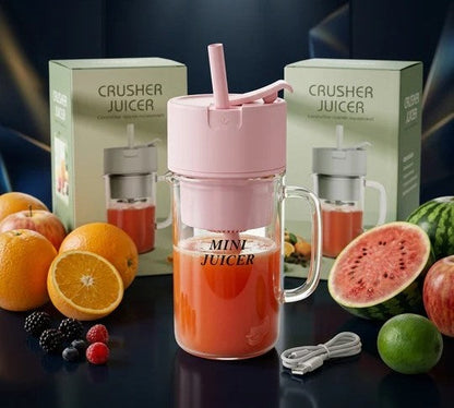Mini Portable Juicer 2-in-1 | USB Rechargeable Juicer with 6 Rotating Sharp Blades | High-Speed Juicer